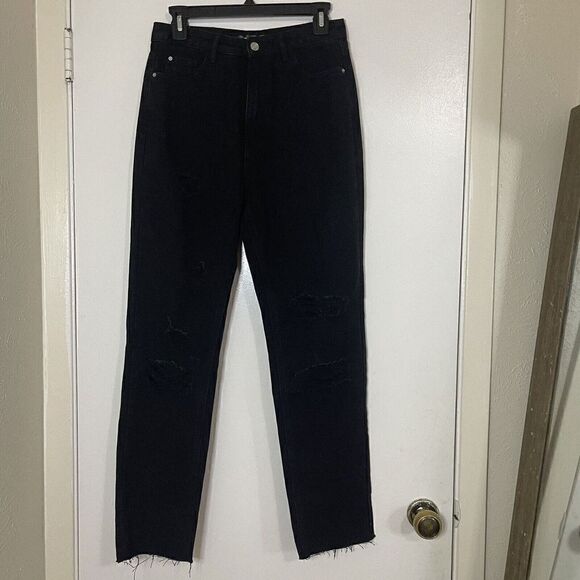 NWT Missguided Black Slim Straight high waist distressed jeans size US 4S - Picture 2 of 6